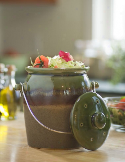 Green Stoneware Compost Crock