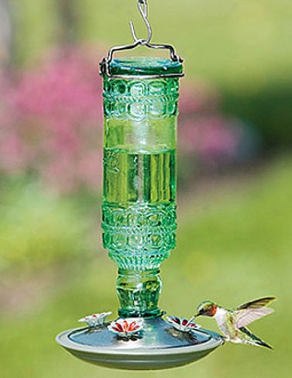 Pressed Glass Hummingbird Feeder