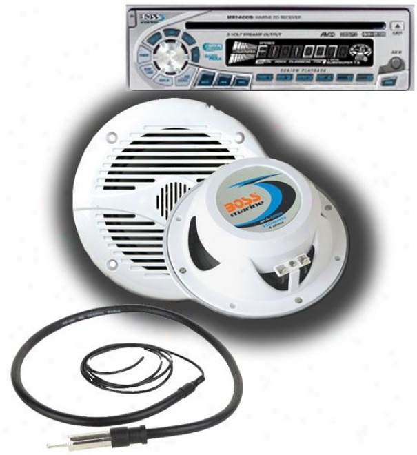 Boss Audio Marine Cd Receiver (silver) Package W/5.25 White 2-way Marine Speaker