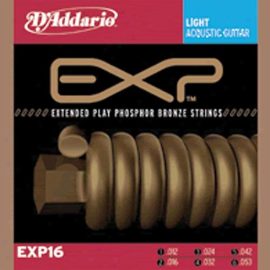 D'addario Extended Play Phosphur Brass Acouatic Guitar StringsE xp16 - Light