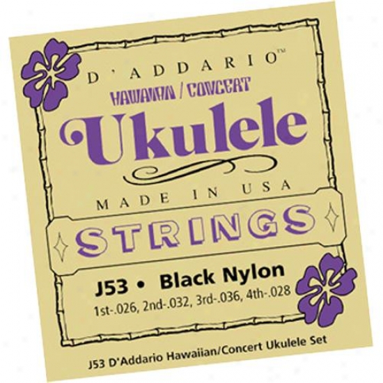 D'addario J53 Set Hawaiian Ukulele Black Nylon