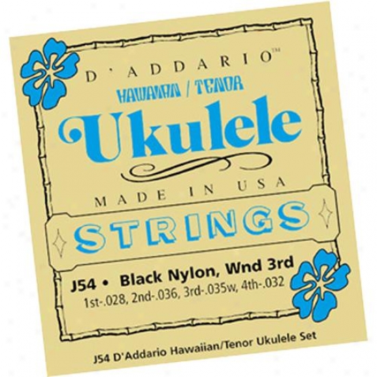 D'addario J54 Set Hawaiian Tenor Ukulele Silver On Nylon / Black Nylon