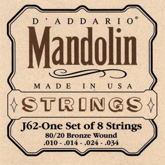 D'addario J62 80/20 Bronze Lite 10-34 Medium Mandolin Strings