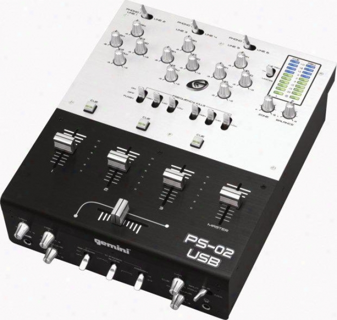 Gemini 10" Professional 3 Channel Stereo Mixer W/direct To Pc Inputs Via Dual Us