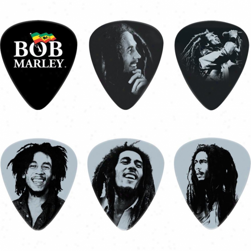 Jim Dunlop Bob Marley Silver Portrait Series Tin - 6 Heavy Picks - Bob-pt04h