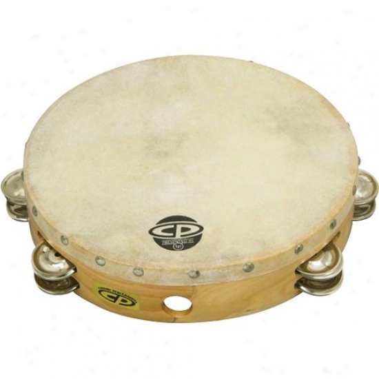 Latin Percussion Tambourine 10" Wood, Headed, Double Row Jingles