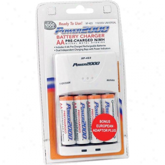 Power 2000 Xp-423 Battery Charger With Aa Pre-charged Nimh Batteries