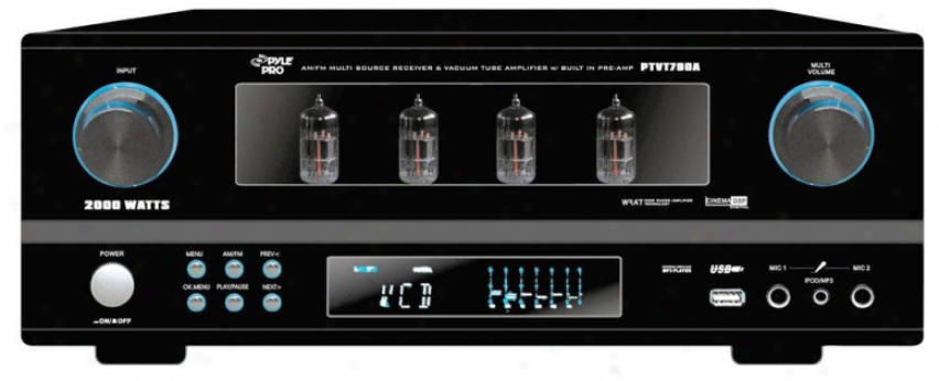 Pyle 19'' Rack Mount 2000 Watt Am/fm Multi Source Receiver & Void Tube Amplifi