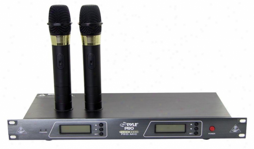 Pyle 19'] Rack Rise Dual hVf Wireless Rechargeable Handhed Microphone System