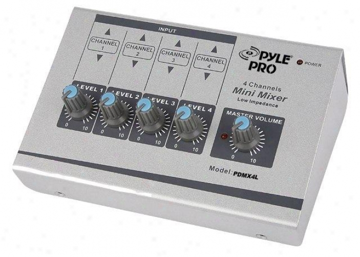 Pyle 4 Channel Unsteady 1/4'' To Balanced 1/4'' Mini Mixer