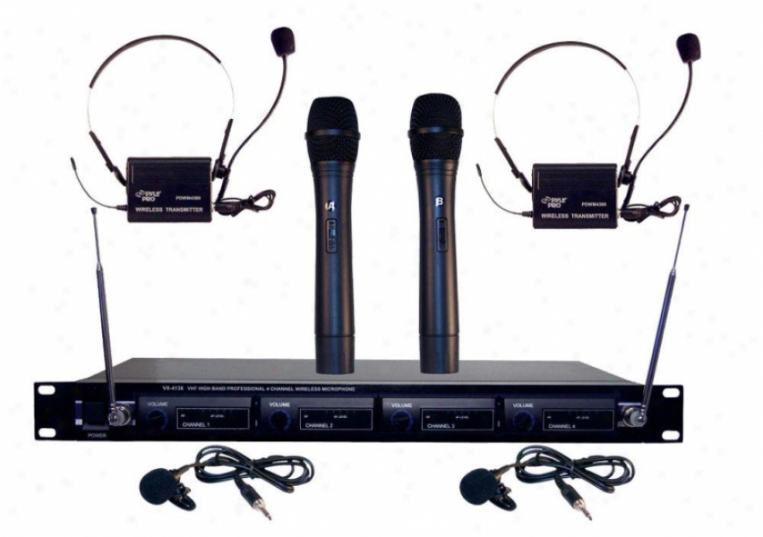 Pyle 4 Mic Vhf Wireless Rack Mount Microphone System