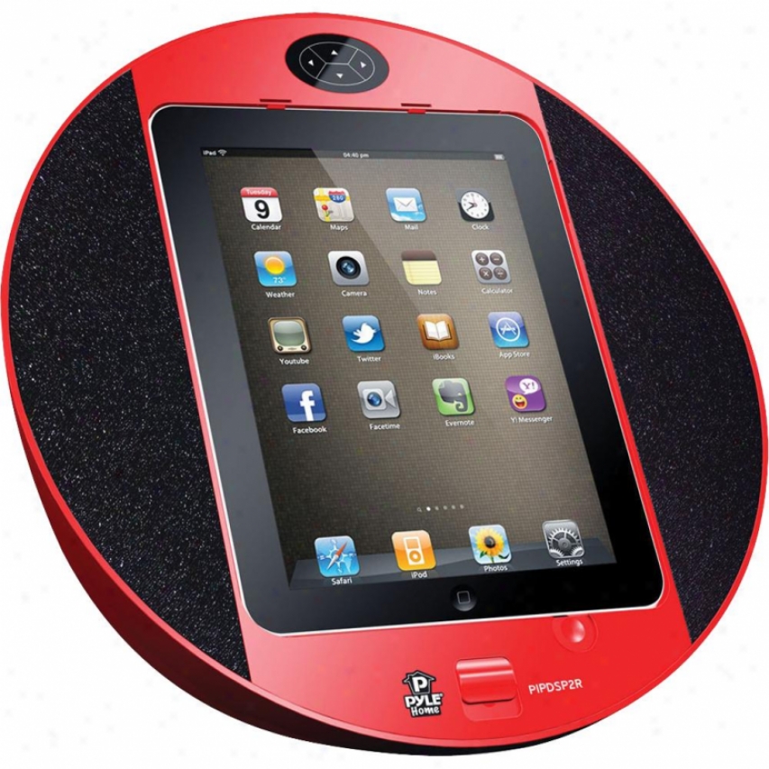 Pyle Ipod/iohhone Ipad Touch Screen Dock With Built-in Fm Radio/alarm Clock (red)