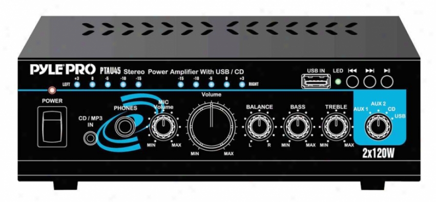 Pyle Mini 2x120w Stereo Power Amplifier With Usb/cd