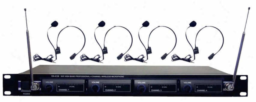 Pyle Rack Mount 4 Mic Vhf Rack Mount Wireless Lavalie/ Headset System