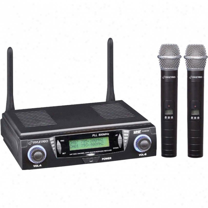 Pyle Wireless Professional Uhf Dual Channel Microphone System With 2 Microphones