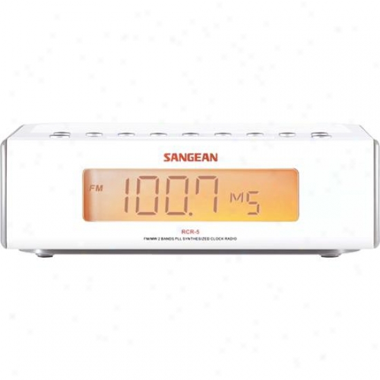 Sangean Rcr-5 Digital Tuning Clock Radio With Auxiliary Input - White