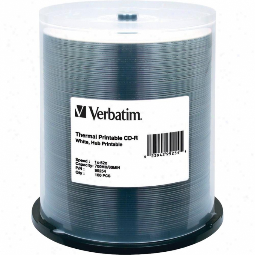 Verbatkm Cd-r 80-minute 700mb 52x White Thermal Printable - 100-pack Spindle