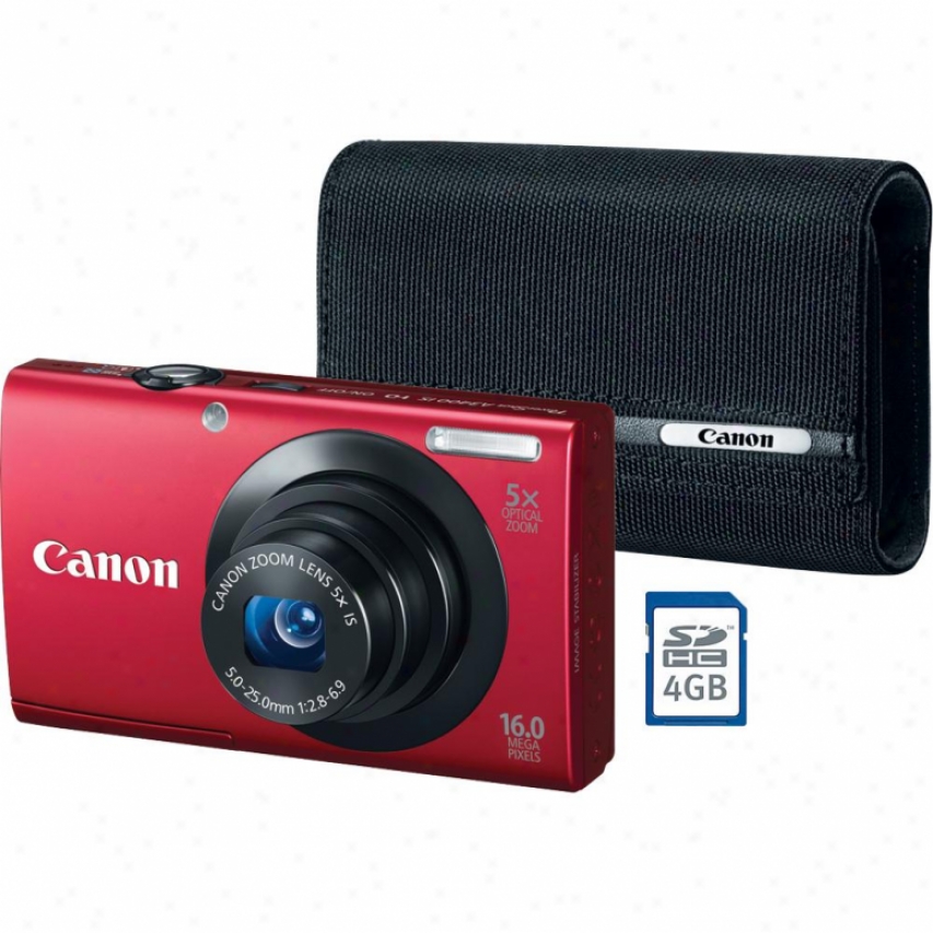 Canon Powershot A3400 Is 16 Megapixel Digital Cam3ra Bundle - Red
