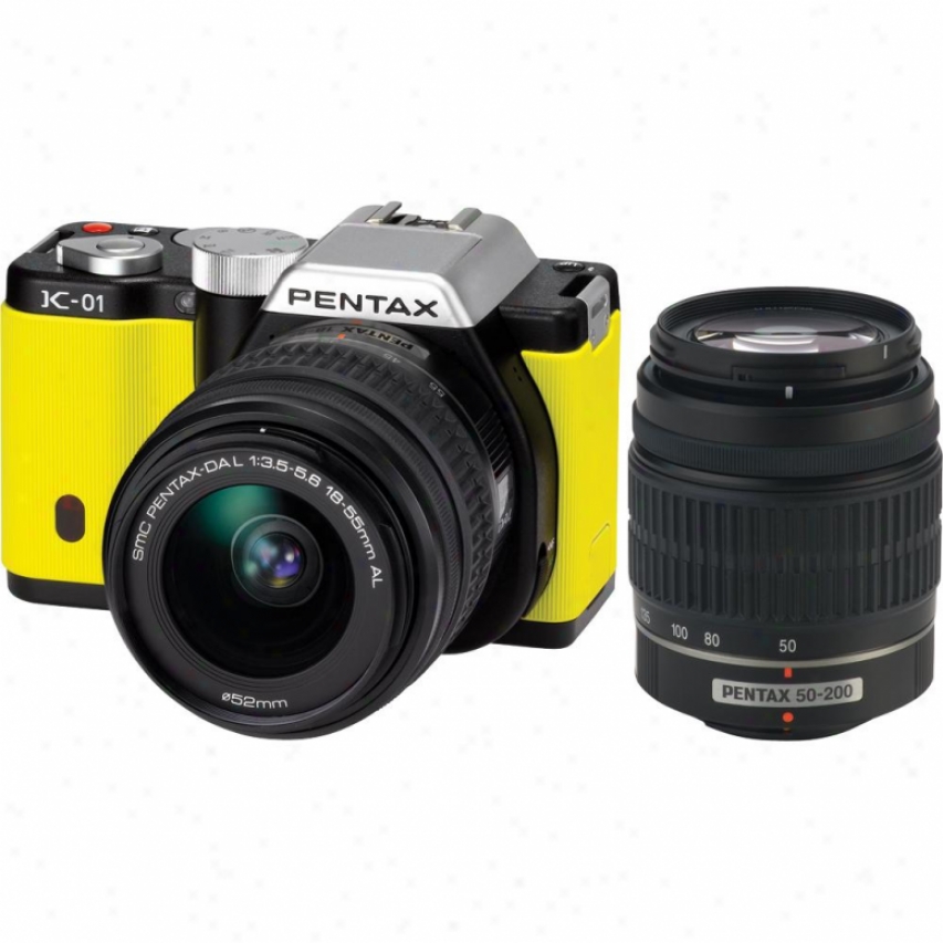 Pentax K-01 16 Megapixel Hybrid Digital Camera In the opinion of Dual Lens Kit - Yellow