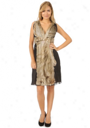 Alberta Ferretti Black And Beige Pleated Dress Dr-a04310135-bb42