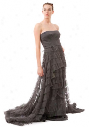 Alberta Ferretti Grey Silk Ruffle Strapless Dress Dr-a04295161-gr-44