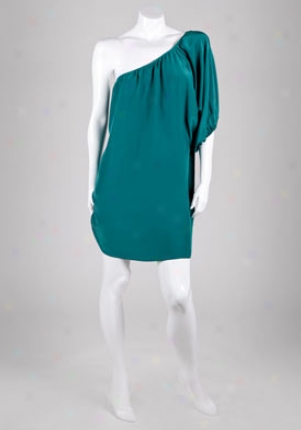 Alex Lane Teal One Shoulder Bell Sleeve Silk Dress Dr-3-096-blue-s