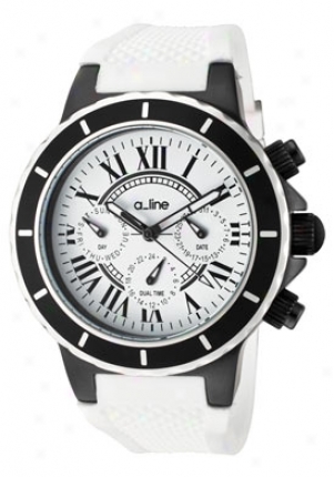 A_line Women's Marina Dual Time White Dial Black Ip Case Whiet Silicone 20104