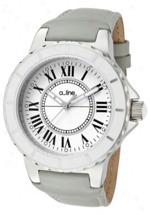 A_line Women's Marina White Dial Grey Leather 20011