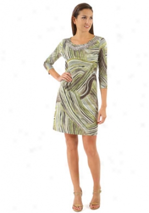 Argenti Green Tracery Print Three-quarter Sleeve Dress Dr-6015-green-14