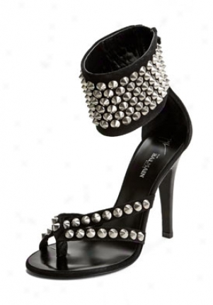 Balmain For Giuseppe Zanotti Black Suede & Silver Tone Stucs Sandals Ne0014kip11-blk-37.5