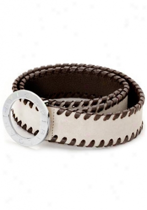 Bulgair Women's Beige Suede And Dark Brown Calf Leather Belt Sz. 2 23529/beige/dkbrown