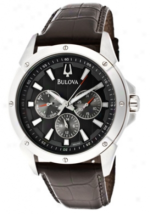 Bulova Men's Marine Asterisk Black Textured Dial Black Genuine Leather 96c113