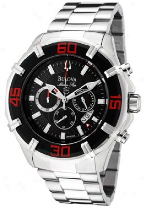 Bulova Men's Marine Star Chronograph Black Textured Dial Stainless Steel 96b154