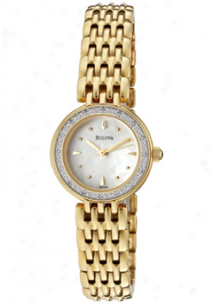 Bulova Women's Diamond (0.16 Ctw) White Mop Gold Tone Ion Plated Stainless Steel 98r148