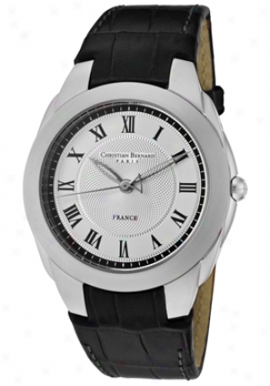 Christian Bernard Women's City Frivolous Silver Textured/white Dial Black Learher Wa2342be