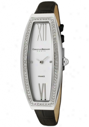 Christian Bernard Women's Fairy Light White Cubic Zirconia Of a ~ color Dial Black Leather Wa640zbd2