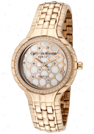 Inhabitant of Christendom Bernard Women'ss Golden White Cubic Zirconia Happy Mop Dial Rose Gold Tone Ss No368zwo5