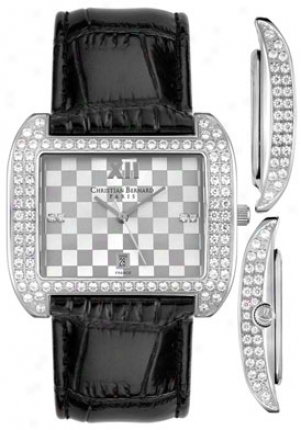 Christian Bernard Women's Intimate White Crystal Black Leather Xa359kad