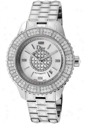 Christian Dior Women's Christal Automatic White Diamond White Sapphire & Ss Cd113512m001