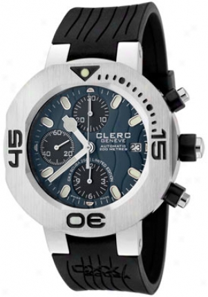 Clerc Men's Cxx Scuba 250 Automatic Chronograph Azure Textured Dial Black Rubber Cxxle250-s1blue