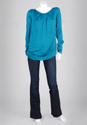 Diane Von Furstenberg Turquoise Long Sleeve Satin Blouse Wtp-s8407602t9-turq-8