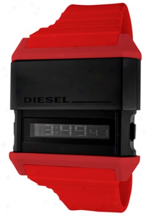 Diesel Men's Black Digital Black Dial Red Rubber Dz7198