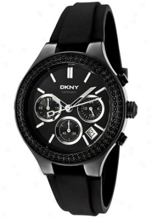 Dkny Women's Chronograph Black Crystal Black Dial Black Rubbdr Ny8186