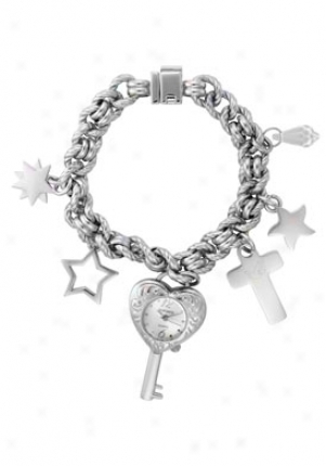 Dufonte Women's Precious Silver Tsxtured Dial Silvery Tone Base Metal Ribbed Rolo Link Bracelet 73040charm