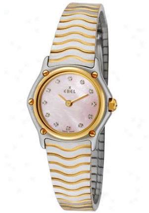 Ebel Women's (mini) Sport Classic White Diamond Pink Mother Of Pearl Dial Pair Tone 1157111/19925