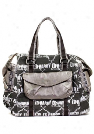 Ed Hardy Women's Mercury Black And Grey Cotton Tote Gamer9857/blk