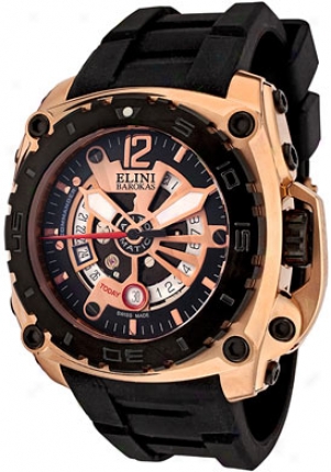 Elini Men's Commander Swiss language Made Automatic Black Silicone Bk308111-10rgip