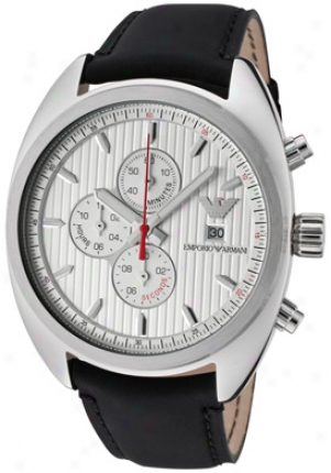 Emporio Armani Men's Sportivo Chronograph Silver Textured Dial Black Genuine Leather Ar5911