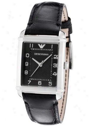 Emporio Armani Women's Classic Black Textured Dial Black Embosssed Genuine Leather Ar8020