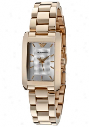 Emporio Armani Women's Classic Silver Textured Dial Rose Gold Ion Plqted Stainless Steel Ar0361